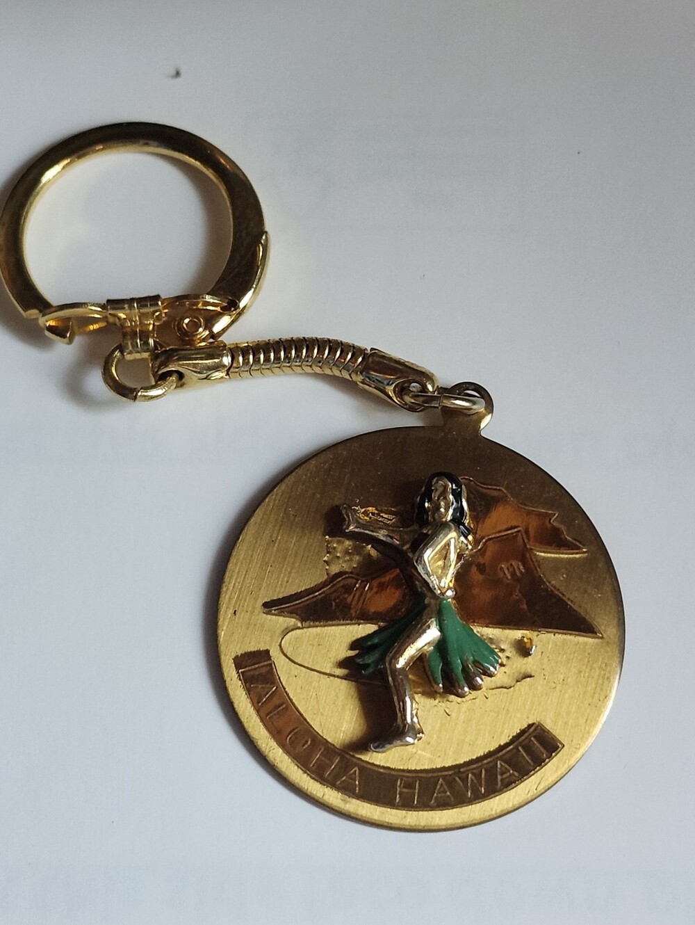 Vtg Gold Tone "Aloha From Hawaii" Hawaiian Hula Dancer Keychain